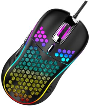 BRIGHTFUFU Souris de Jeu Filaire RGB Alvéolée pour Ordinateur Portable, Ergonomique, Légère, Éclairage Multicolore, Usage Gaming et Bureautique, Modèle Noir