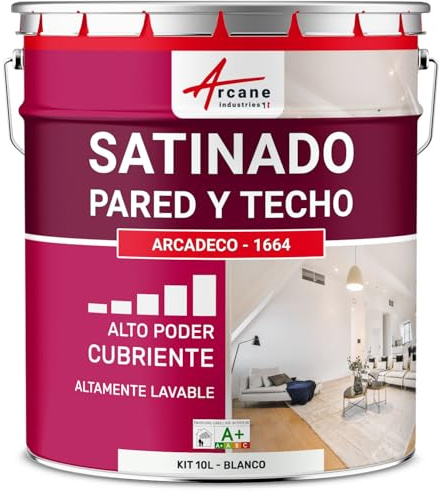 ARCANE INDUSTRIES Peinture Murale Interieur | Peinture Mur et Plafond satinée | Blanche ou teintée : Arcadéco Mur Satin - 10 L Blanc