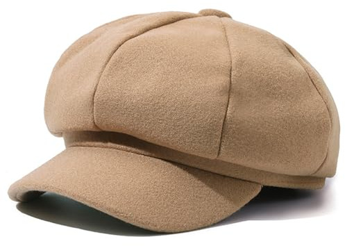 NLAND Gorra Invierno Mujer Boina Francesa con Visera Clásico Sombrero Octogonal Newsboy Beret Otoño e Invierno Boinas Gorras Hombre(Caqui)