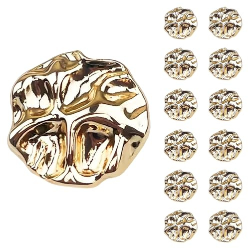 12 Pcs Gold Buttons, 23mm Fashion Gold Metal Buttons, Vintage Irregular Button, Zinc Alloy Irregular Shape Button for Cardigans, Coats, Jeans, Shirts Knitting Sweater Accessories and DIY Crafts