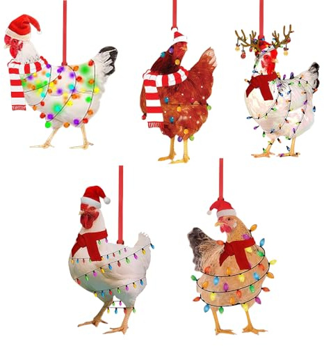 Weciau Weihnachtsbaum Anhänger, 5 Stück Acryl Kreativität Huhn mit Schal Anhänger, Weihnachtsbaumschmuck, Weihnachtsbaum Huhn Hängende Ornamente, Christmas Decorations, Weihnachten Deko