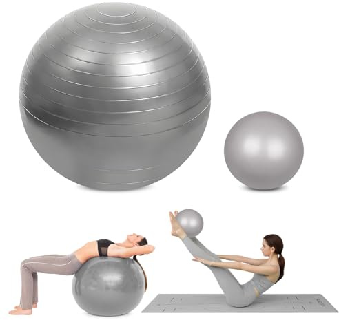 flintronic 55/25cm Pelota de Pilates, Fitness Pelota de Ejercicio, Embarazo y Sentarse, Equilibrio, Entrenamiento, Incluye Manual de Instrucciones, Bomba de Aire Gris