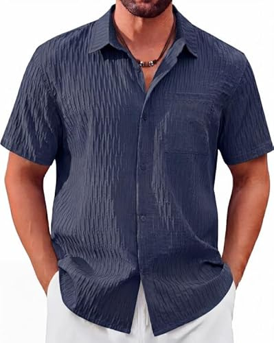 TACVASEN Men's Short Sleeve Shirts Casual Summer Shirt Button Down Tops | Lightweight Textured Beach Vacation Shirt with Pocket
