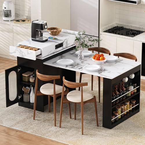 Isola della cucina con ruote, tavolo da pranzo allungabile con tavolo pieghevole, tavolo da bar con ciabatta e ganci, funge da isola della cucina, credenza o tavolo da bar per cucina e sala da pranzo