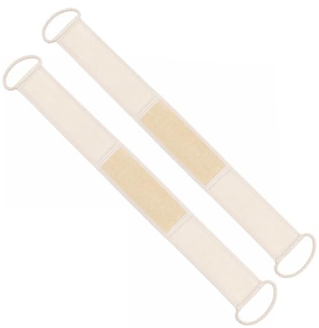 2 stycken luffa ryggskrubb, 86 × 8 cm, dubbelsidig för badrum och dusch | Med naturlig luffasida för mjuk peeling och mjuk handdukssida för daglig rengöring – 2-i-1 bakrem