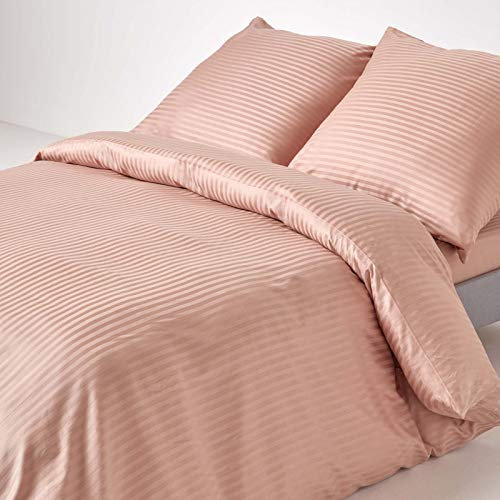 Homescapes 2-teiliges Damast-Bettwäsche-Set Taupe-beige, ägyptische Baumwolle mit Satin-Streifen, 1 Bettbezug 150x200 cm & 1 Kissenbezug 80x80 cm