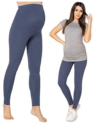 Purpless Maternity Pregnancy Leggings Belly Support Stretchy Long Over Bump Cotton Trousers for Pregnant Women 1025 (18, Jeans Melange)
