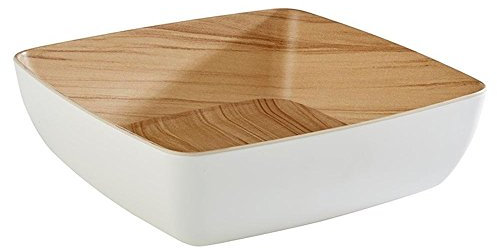 APS „Frida“, nahezu unzerbrechliche Melamin Schale, stabile Kunststoff Schüssel, 25 x 25 x 7,5 cm, Salatschüssel, Obstschale, stapelbar, innen Holzoptik, außen weiß, spülmaschinengeeignet