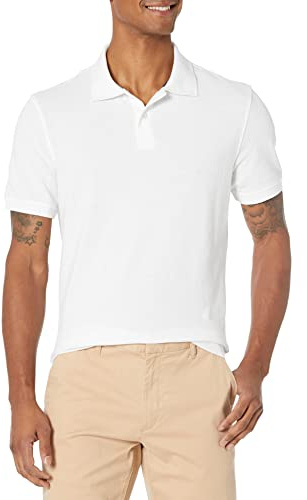 Amazon Essentials Men's Slim-Fit Cotton Pique Polo Shirt, White, M