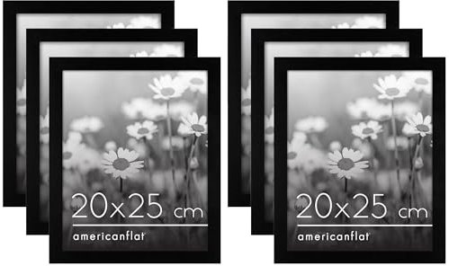 Americanflat 6-teiliges Bilderrahmen Set in Schwarz - 13x18 cm Fotorahmen aus MDF-Holz und poliertem Plexi-Scheibe - inkl. Ständer und integrierter Aufhängung für Hoch- und Querformat