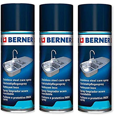 3 spray Berner in acciaio inox (3 x 400 ml). 3 detergenti speciali per tutto in acciaio inox