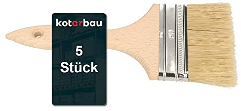 KOTARBAU® Färgpensel med trähandtag 90 mm 5 st. alla storlekar platt pensel betning lasyr färger målarborstar måla akrylfärger slitstarka borst tvättbar uni