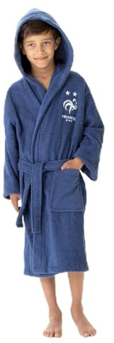 FFF Peignoir à Capuche Brodé Enfant Garçon 10 à 12 ans | 100% COTON certifié OEKO-TEX | Bleu