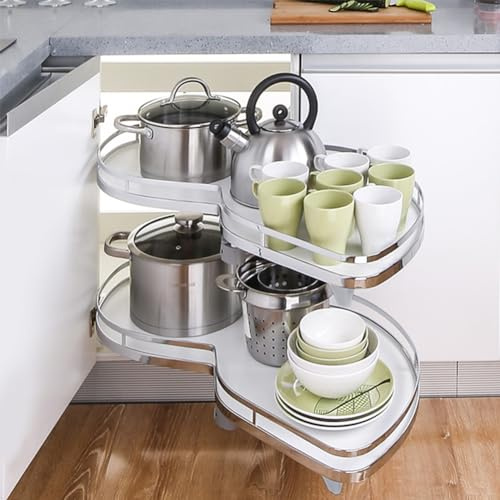 XEMQENER Kitchen Blind Corner Pull-Out Shelving Unit Organizer 2 Tiers Swing Tray for 900-1000mm Cabinet