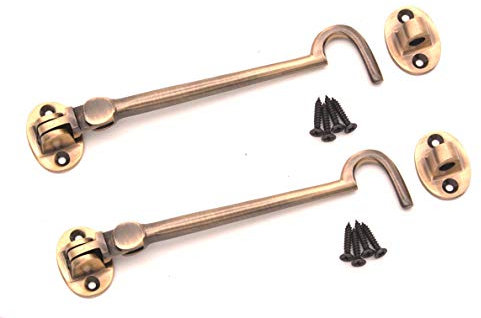 Infinity Decor Pack of 2 Cabin Hook and Eye Solid Brass - Silent Door Latch Lock for Window, Garden Gate, Door - 6 150mm (Antique)