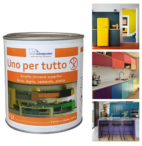 Uno per Tutto - Smalto vernice per interni ed esterni con antiruggine 1 Kg - mano unica - per legno ferro cemento pietra - bianco grigio rosso nero blu - satinato (Grigio)