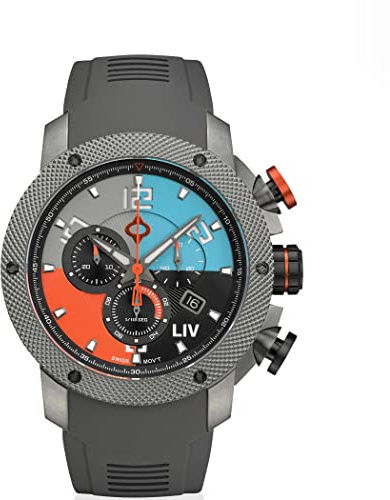 LIV GX1 Swiss Made Chronograph 45mm 316L SS Case, 3D Multi-Layer w/Quickset Date - Rugged Classic Watch- Scratch Resistant Sapphire Crystal - 660 Feet Water Resistant - BGW9 Swiss Luminova