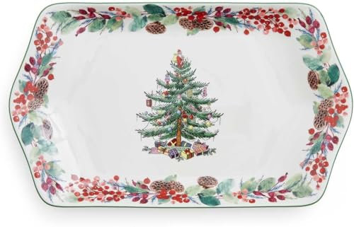 Spode XTAL8639-XP Porcelain Single Christmas Tree Annual 2023 Dessert Tray, 30cm Length, 18cm Width