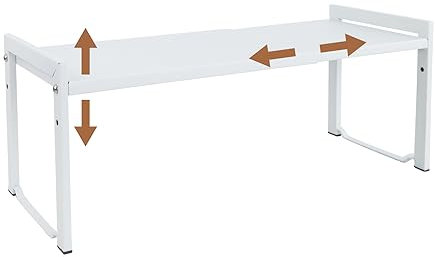 Goodsnetic Expandable Cabinet Shelf 13.8~26(L), Stackable Kitchen Counter Organizer, 22LBS Heavy Duty Riser, Countertop Storage Pantry, Durable Metal Sink Shelf (White M)