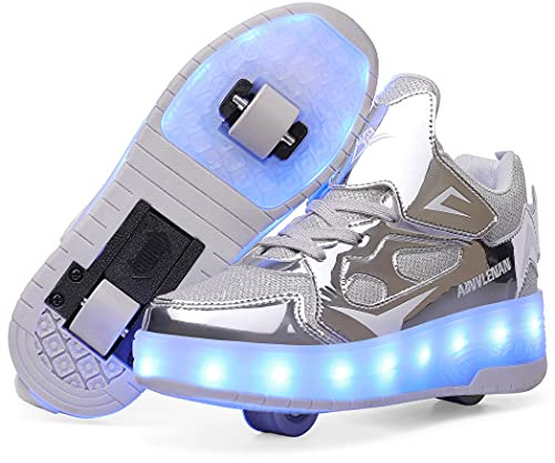 YongerYong LED-remsor rullskridskor med dubbla hjul för barn, automatiska infällbara skateboardskor, utomhussport, gymnastiksneakers