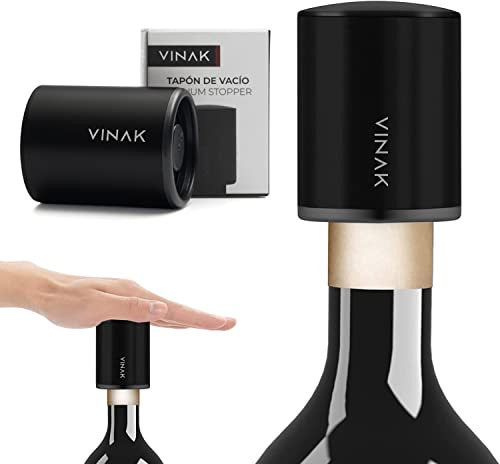 VINAK - (4 UNIDADES) Tapón de vino de vacío en acero inoxidable | Mejora la conservación de vinos extrayendo el oxígeno de la botella | Reutilizable