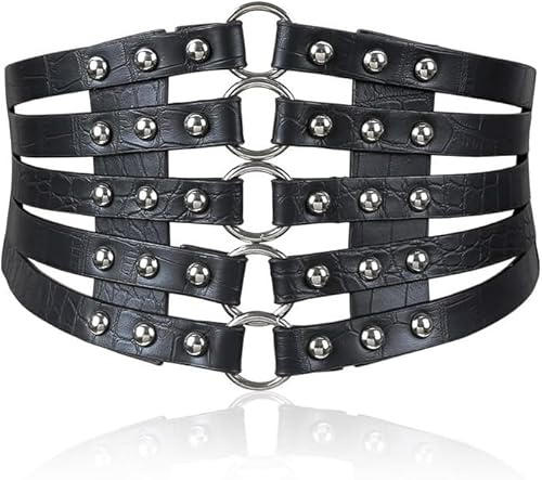RPAEOY Ceinture Corset Large Ajourée Anneaux Dorés Clous Métalliques Texture Crocodile Accessoire Taille Haute Élastique