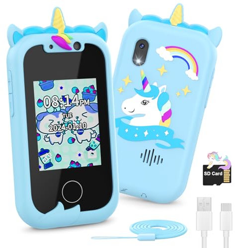 Téléphone pour Enfants, Ashfly Smartphone Enfants - 2.4 Licorne Jouets Fille 3 4 5 6 7 8 9 10 Ans, Cadeaux éducatifs d'anniversaire de NoëlJouets avec Lecteur MP3, Double Caméra