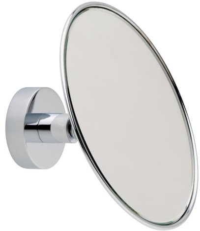 tesa VISIOON - sminkspegel med trefaldig förstoring - rund sminkspegel för väggmontering - fäst utan borrning på kakel, metall och andra ytor - diameter 14 cm, silver