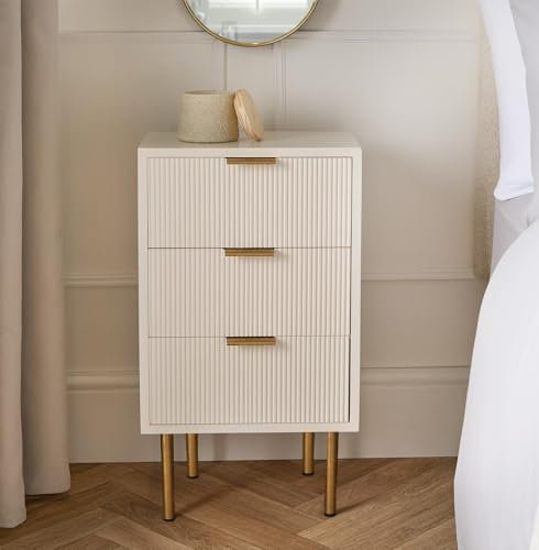 OHS White Bedside Table 3 Drawers, Decorative Wooden Nightstand Side Table Living Room Bedroom Large Storage Sleek Modern Bedside Table for Home - 64 x 36 x 24cm