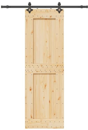 vidaXL Schiebetür mit Beschlag 70x210 cm Massivholz Kiefer, Innentür, Holzschiebetür, Scheunentür, Innenschiebetür, Holz Schiebetür, Innenscheunentür