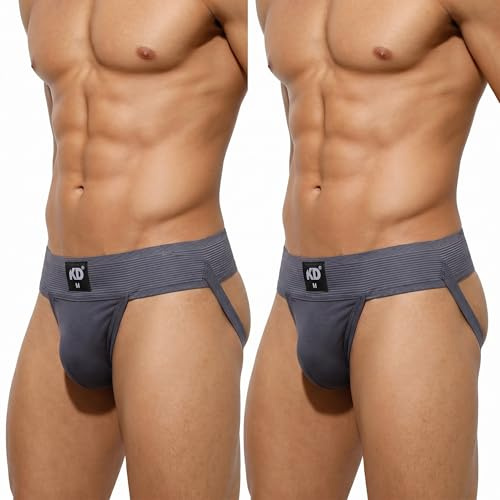 KD Willmax Jockstrap i ekologisk bomull, gymstöd – 7,6 cm midjeband, mjuk och hållbar, Grå förpackning 2, XL