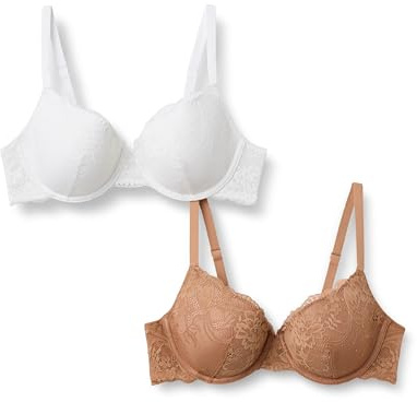 Amazon Essentials Sujetador con Relleno y Aros de Cobertura Total, Encaje Elástico Suave Mujer, Paquete de 2