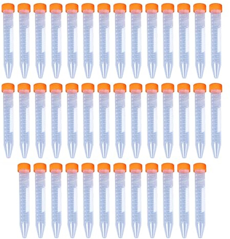 HUAZIZ 40 piezas tubos de centrífuga 15 ml tubos de ensayo cónicos tubos de centrífuga de plástico naranja con tapón de rosca recipiente de muestra graduado tubos de muestra para experimentos