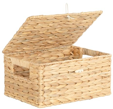 Ezvsevuo Cestino Portaoggett - Cesta Vimini con Coperchio in Rattan Intrecciato Fatto a Manograss - Cesto Vimini per Bagno, Soggiorno, Decorativo, Cestino Portaoggetti Multiuso - 28,5 x 20 x 14 cm