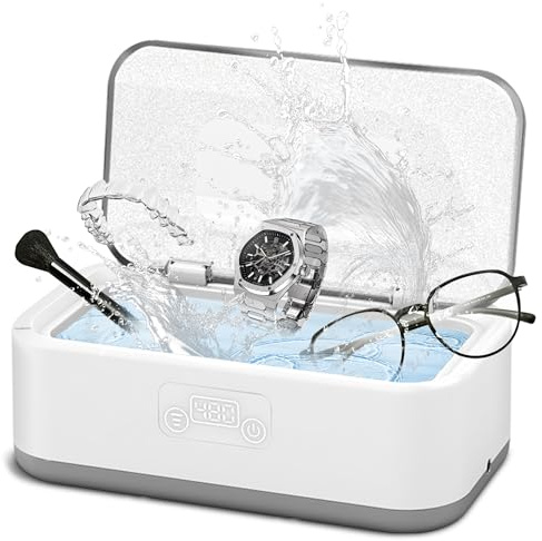 QWUE 800ml Ultrasonic Jewellery Cleaner, One-Touch with 5 Digital Timer-49 kHz Ultrasonic Retainer Cleaner, for 360°Deep Cleaning, Suitable for Cleaning Glasses, Jewellery, Dentures, Aligners