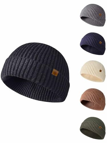 Joligiao Herrmössa termisk mössa höst och vinter klassisk basic stretchig stickad varma mjuka och bekväma fiskarmössor för herr dam ledig unisex hatt, svart, One size
