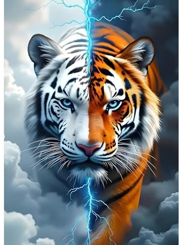 DPHERO DIY Fantasietiger Diamant Painting Kits Bilder für Erwachsene Anfänger,5D Blitze Diamond Painting Set,DIY Runde Steine Traumland Diamant Kunst Kits, Diamond Art für Zuhause Dekor 30x40 cm