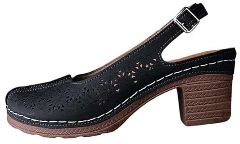 Chaussures pour femme 40 avec sangle à boucle - Décontractées - Bout ouvert - Talons carrés - Chaussures de plage confortables - Talon compensé - Sandales fermées, Noir , 41 EU