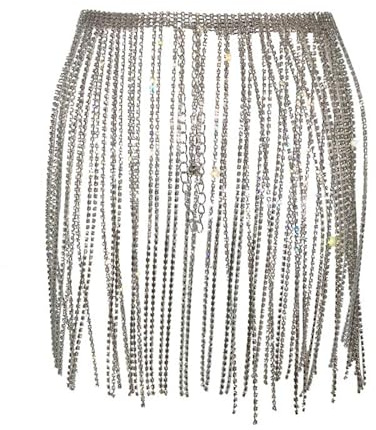 Gonna con frange glitterate da donna con strass, con nappe, gonna con paillettes, gonna con paillettes con frange, alla moda, sexy, per danza del ventre, per Halloween e carnevale, Sl1., Taglia unica