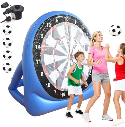 150 cm Bersaglio Freccette da Calcio Gonfiabile, Pieghevole Portatile Bersaglio per Freccette, con 4 Palloni da Calcio, Pompa Elettrica per Aria, per Casa, Cortile, Prato e Giochi Divertenti per Feste