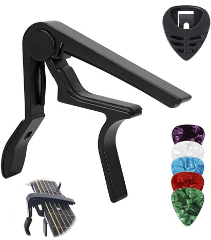 Capotasto per chitarra con 5 chitarre e 1 pickbox, accessori per chitarra capo, chitarra western a 6 corde, chitarra acustica, chitarra folk, chitarra elettrica e ukulele, nero