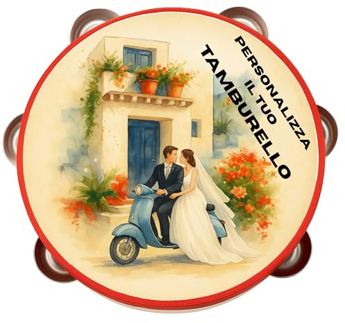 Tamburello Personalizzato da18 CM - MATRIMONIO IN DUE RUOTE VINTAGE - Idea Regalo per Matrimoni, Eventi e Occasioni Speciali - personalizzabile (1)