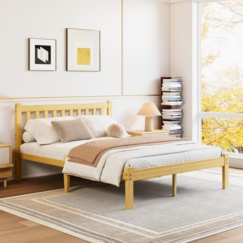 Hunlostten King Bed Frame Wooden with Headboard - Bamboo Wood Bed Frames with Metal Slats Support and Underbed Storage Bedroom Furniture, Easy Assembly, Noise Free, Solid, 35.5 cm High
