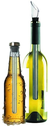 Cadeau Original 2 Refroidisseurs à Vin et à Bière - Accessoire Vin Rafraîchisseur Aérateur et Bec Verseur en Bouteille Plus Élégant Que Seau à Glace - Idée Noël Homme Femme Couple Crémaillère