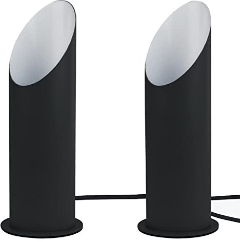 firstchoicelighting Set of 2 Modern Black Metal 27cm Table/Floor Standing Uplighter Wall Wash Lamps