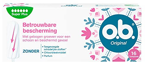 o.b.® Original Super Plus Tampons für sehr schwere Menstruationstage mit StayDry- Technologie und gebogenen Rillen für zuverlässigen Schutz und ein sauberes Gefühl 16 Stück
