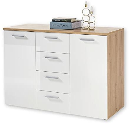 PABLO Kommode in Artisan Eiche Optik, Weiß - Modernes Sideboard mit viel Stauraum für Ihren Wohnbereich - 120 x 85 x 50 cm (B/H/T)