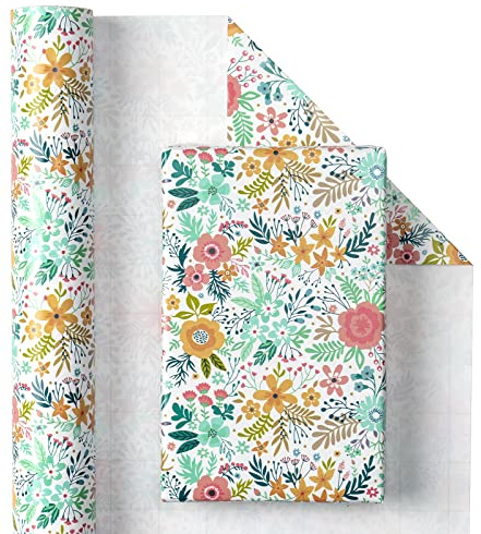 RUSPEPA Rollo De Papel De Regalo - Hermoso Diseño Floral Para Cumpleaños, Día De La Madre - 43,2 cm X 10 m