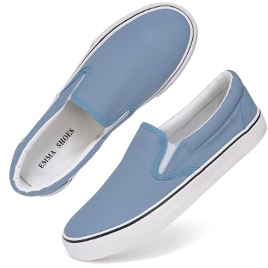 Emma Shoes Low-Top Slip Ons Women's Fashion Sneakers Casual Canvas Sneakers for Women Comfortable Flats Breathable Padded Insole Slip on Sneakers Women Low Slip on Shoes, Light Blue, 10