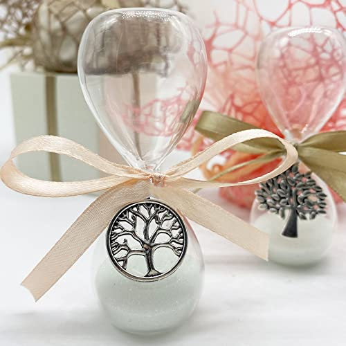Ingrosso e Risparmio Clessidra con Sabbia Bianca e Ciondolo a Forma di Albero della Vita, Disponibile in 2 Modelli, bomboniere Nozze (Tondo Albero della Vita - D)